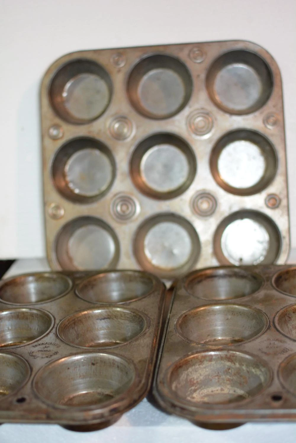 Lot 3 Vintage Bake King 6 & 9 Muffin Cupcake Metal Baking Pan Tin