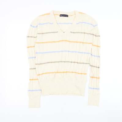 Marks and Spencer Damen Pullover Beige V-Ausschnitt Viskosemischung Größe S