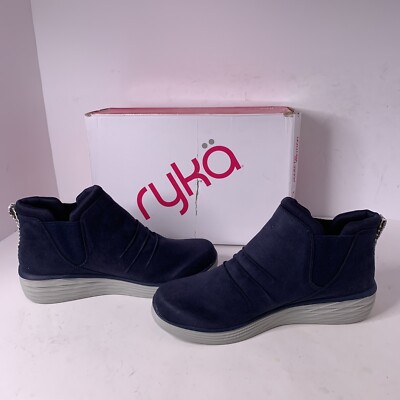 Ryka Water Repellent Wedge Ankle Boots Niah Animal Navy Blazer Sz 9 1/2 W