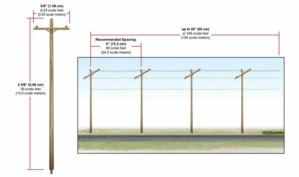 Woodland Scenics ~ New 2025 ~ N Scale ~ Wired Poles with Single Crossbar ~US2250 - Image 4 of 4