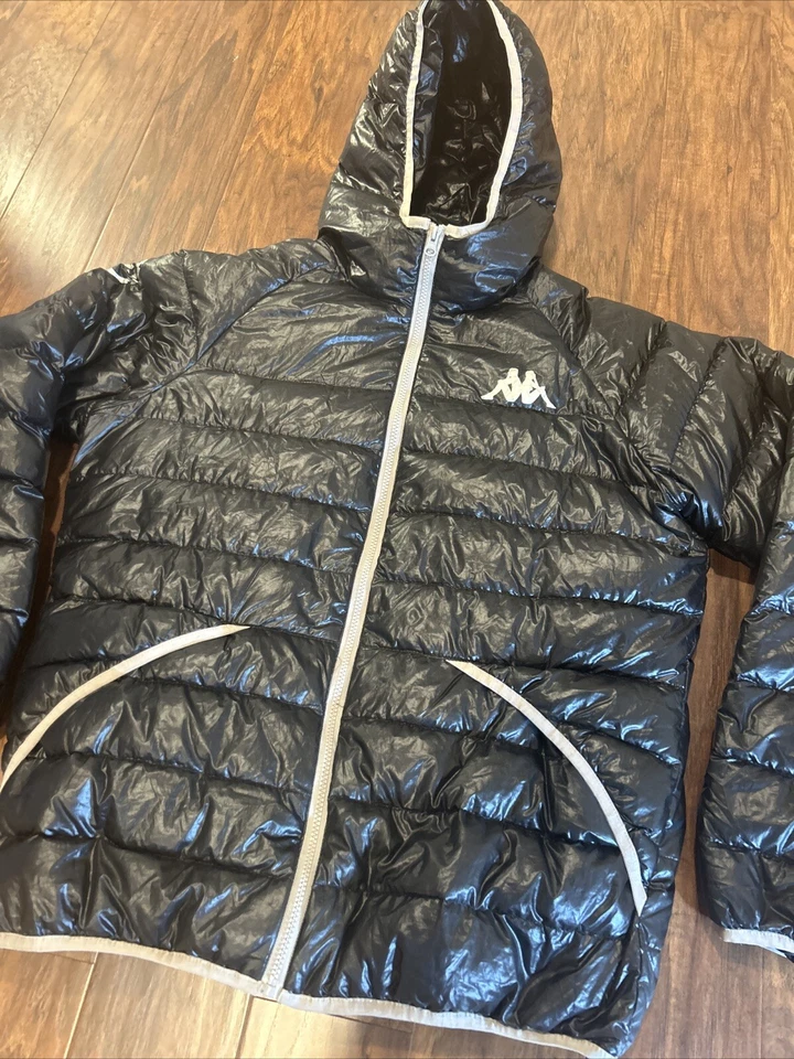 Kappa Men’s Black Hooded Puffer Jacket Black Vintage XXL Grey Duck Down - Image 2 of 4