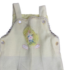 Vintage 70s Infant Unisex Knit Overalls 6-9 m Yellow Lion Buttons Diaper Snaps