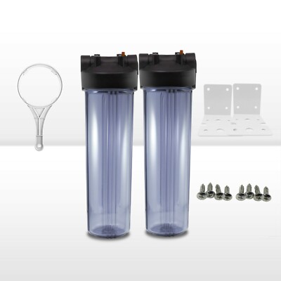 2 x 20'' x4.5'' Big Blue Transparent WH Filter Housing 1'' Ports for Water System