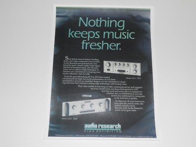 Audio Research SP-3, LS25 Audiophile Preamp Amp Ad 2000, 1 Page Article + Info