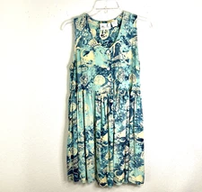 BUSTER 'N' BOGI Dress Womens L Green Button Up Beachy Oversized Sleeveless