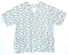 Natural Uniforms Natural Prints Dragonflies White Blue Scrub Top Womens XS