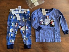 Baby Gap 6-12 Blue PENGUIN CHRISTMAS SNOWMAN IGLOO PJ Winter Pajama Set NWT