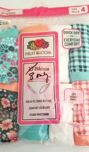 Fruit Of The Loom - Girls Tagless 8 Pair Underwear Bikinis Cotton - Size 4 NEW - Picture 3 of 4