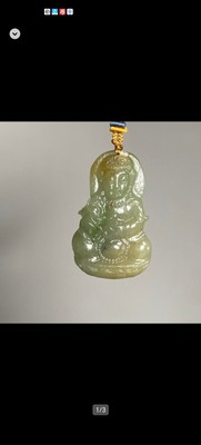 ZERTIFIZIERT NEU*SELTEN*WUNDERSCHÖNE HETIAN GRÜN/ZUCKER JADE稀有天然和田玉碧玉糖玉观音GUANYIN HALSKETTE