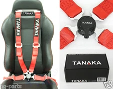 1 TANAKA UNIVERSAL RED 4 POINT CAMLOCK QUICK RELEASE RACING SEAT BELT HARNESS