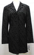Grace Women's Floral Raised Velvet Long 3-button Blazer Jacket Black Size 12 New
