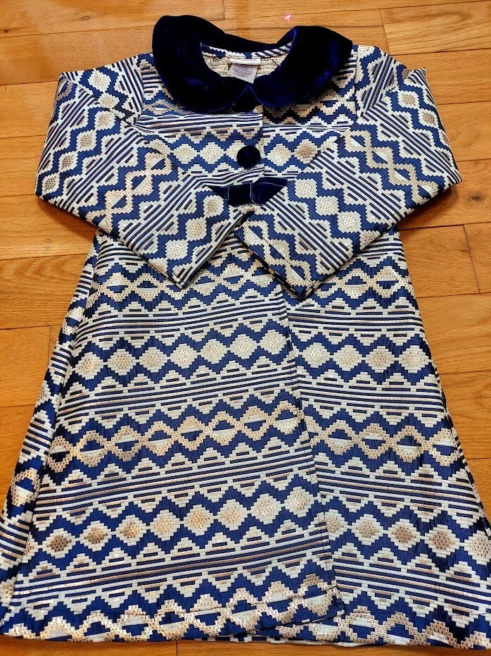 Chaqueta Blueberi Boulevard Brocado Azul Dorado Metálico Azul Terciopelo Acentos Niñas 6 Foto 2 de 4