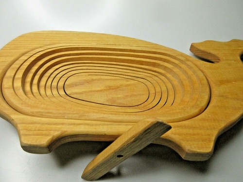 Wooden Accordion Whale Hand Carved Collapsible Bowl Basket Nautical USA Made - Picture 3 of 4