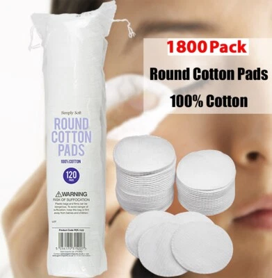 SIMPLY SOFT 1800 x Round Pure Cotton Wool Pads Face Make Up Nail Polish Remover Absorbent