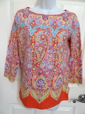 NEW!! TALBOTS TEE Sz XS 2 Colorful Festival Top Paisley