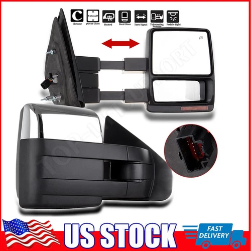 For 07-14 Ford F150 Side Towing Mirrors w/LED Puddle Signal Power Heated Chrome
