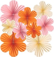 PapierfäCher Deko 9 StüCk Girlande Blumengirlande Rosa Orange Creme Hochzeit