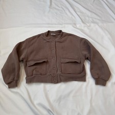 Zara Kid Girl Bomber Jacket Snap Front Fleece Lined Size 8-9 Brown Cozy