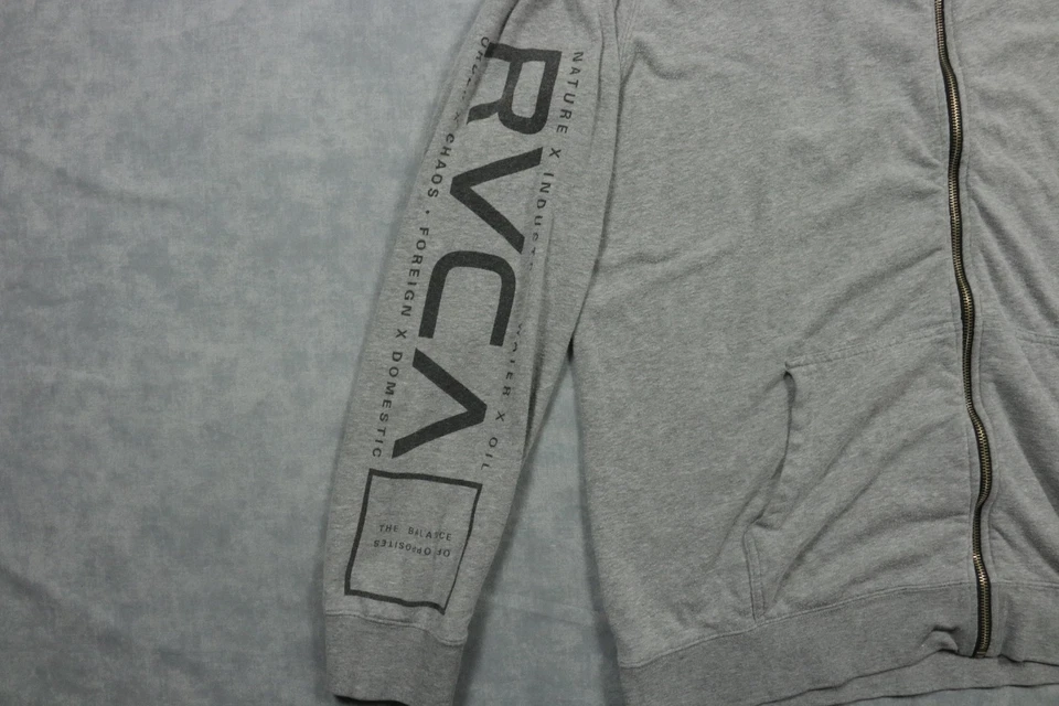 RVCA Hoodie Mens 2XL Gray Full Zip The Balance of Opposites Graphic Sleeve Print - Image 3 of 4