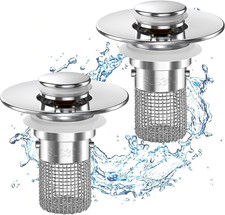Sink Stopper Hair Catcher, 2Pcs Pop-Up Sink Drain Strainer with Removable Stain