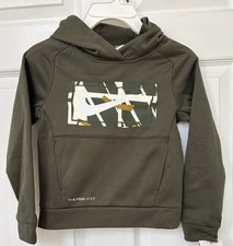 Nike Boy's Kids Dark Green Play Cut Dri-FIT Therma Hoodie 86L188-F84 4 New