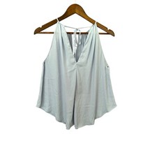 LUSH Light Blue Halter Tank Top XS Tie Back Flowy Blouse High Low Hem