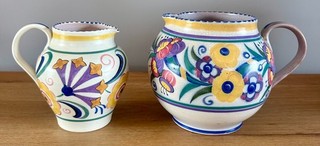 2 Carter Stabler & Adams Art Deco Poole Pottery Jugs c1920s R Pavely & M Atkins