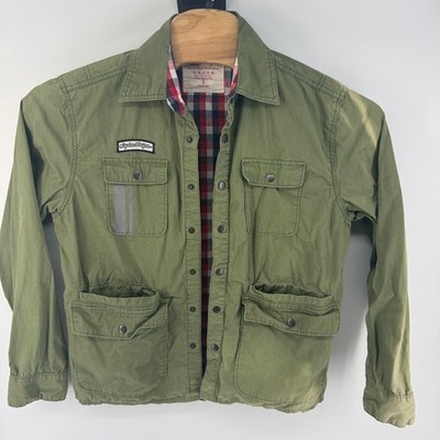 Troy Lee Designs Mens Small Olive Green Plaid Lined Cotton Utility Jacket Snap