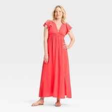 Women's Satin Flutter Short Sleeve Maxi A-Line Dress - A New Day