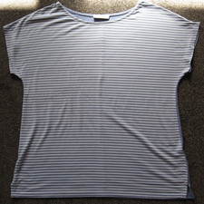 Nutmeg, Ladies blue/white stripe/plain Top, extended shoulder, jersey,  Size 12.