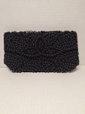 Vintage Beaded Clutch Made In Hong Kong Black Med Size Classy Sleek