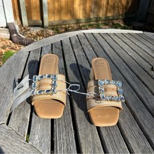 Nwt Size 7 Women's Kathleen Raffia Buckle Block Heels - A New Day rhinestone