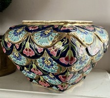 Rare Fischer J. Budapest Hungary Antique Square Floral Embossed Vase 1880-1895