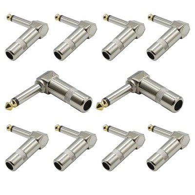 10PC 1/4 TS RIGHT ANGLE MONO PHONE PLUG CORD CONNECTOR 6.3MM CABLE JACK Audio US