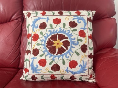 Handbestickter Suzani Kissenbezug, Usbekischer Kissenbezug, Kissenbezug 49x49cm (A)