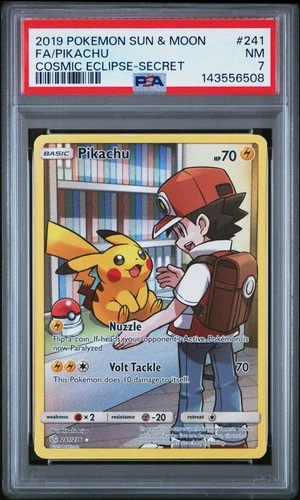 2019 POKEMON SUN & MOON COSMIC ECLIPSE SECRET #241 FULL ART/PIKACHU PSA 7