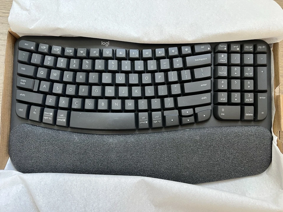 Logitech Wave Keys Wireless Ergonomic Keyboard with Cushioned Palm Rest – Black - Image 4 of 4