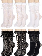 6 Pairs Women's Ruffle Ankle Socks Casual Lace Breathable Cool Frilly Socks