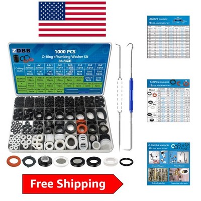 1000 Pcs O Ring and Washer Assortment Kit   18 Sizes for Plumbing & Repairs