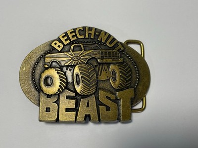 Vintage Brass Beech-Nut Beast Belt Buckle Monster Truck Tobacco LOC1