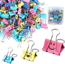   80pack  Binder Clips, Paper Clips,Paper Clamps with Colored Cute Hollow Smilin