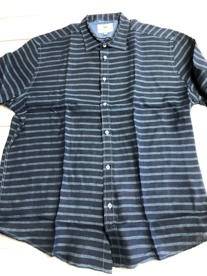 Report Collection Shirt Mens 2XL Blue Black Striped Button Down Long Sleeve - Image 2 of 4