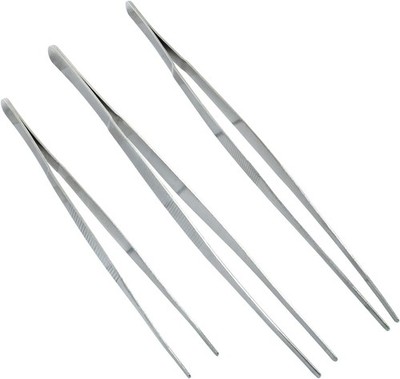3Pcs Stainless Steel Tweezer Set (8'' 10'' 12''), Long Tweezers with Precision Serr