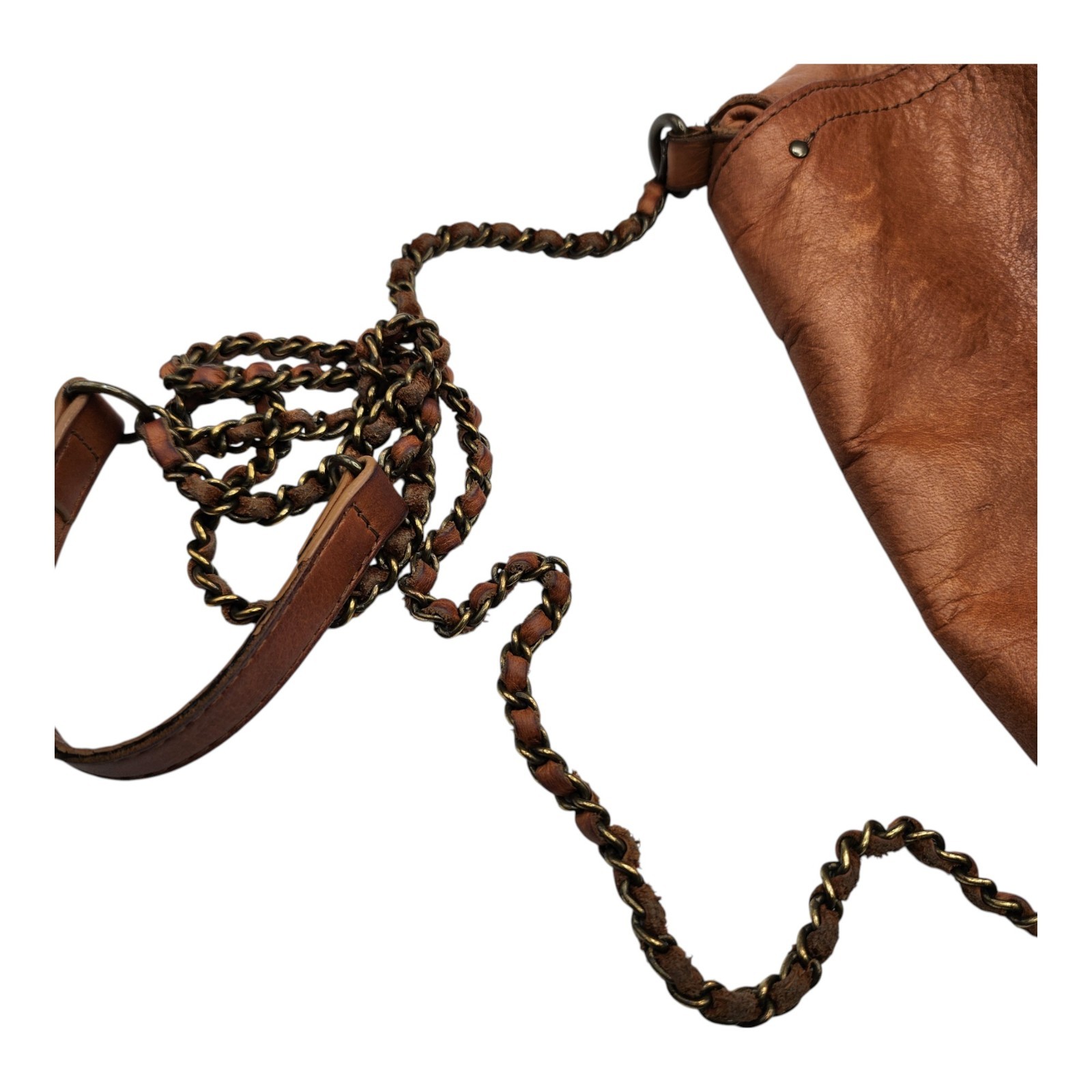 American Leather Co Brown Crossbody Bag Leather Strap Chain Shoulder Purse FLAWS