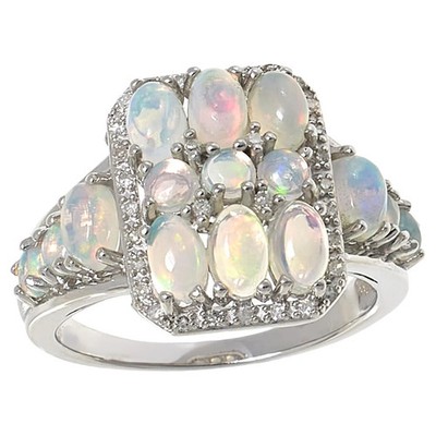 Colleen Lopez Sterling Silver Exotic Ethiopian Opal & Diamond Halo Ring, Size 6