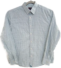 UNTUCKit Shirt Mens Large Blue Gingham Slim Fit Roussillon Stretch Button Down