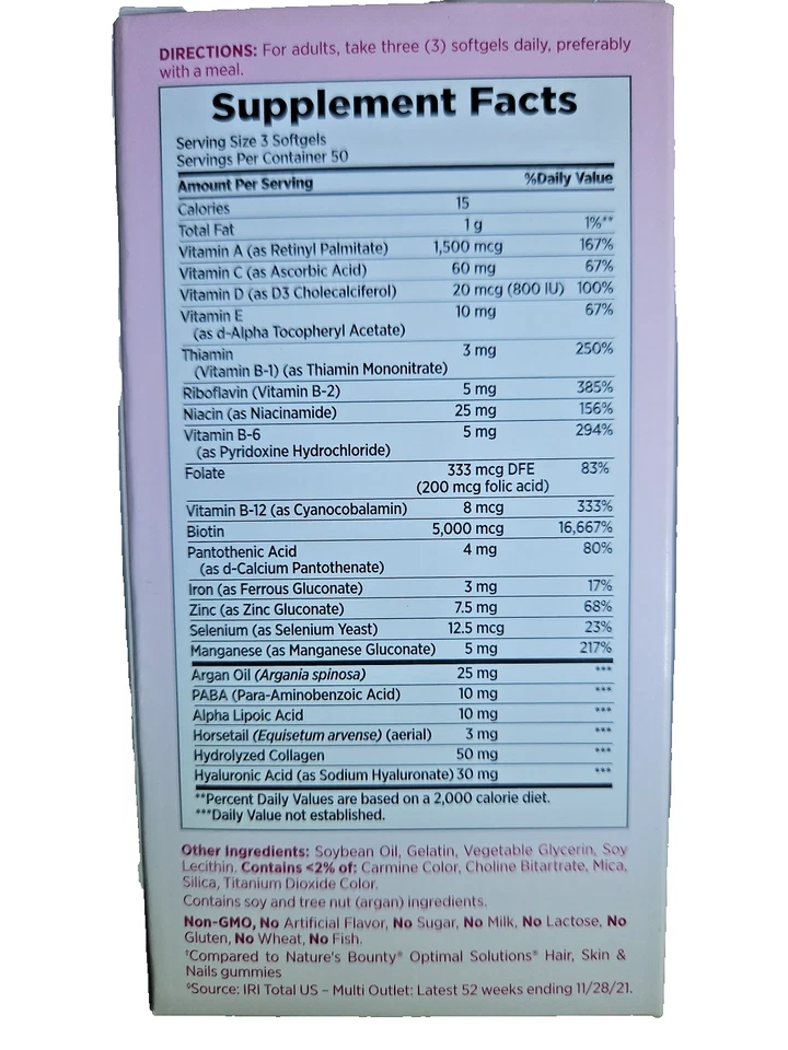 Unhas Nature's Bounty Extra Strength cabelo pele, 150 géis macios - Expira em 06/2026 - Imagem 3 de 4