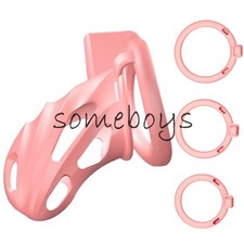 New Pink Chastity Cage Male Ring Bondage Gay Abstinence Lock Prevention CB Lock