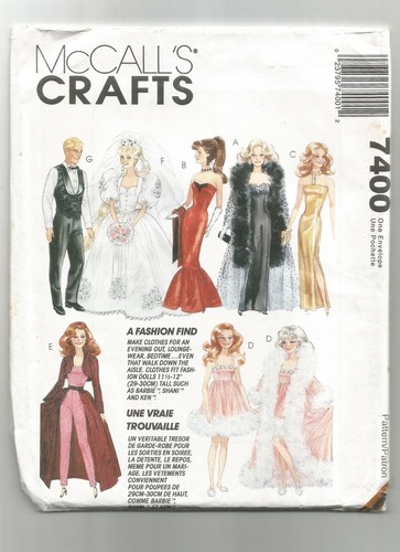 7400 McCalls Costura Patrón Vestidos Vestidos Boda Moda Muñeca Ropa De Colección Años 90 - Imagen 2 de 4