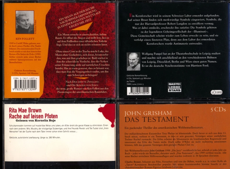 4 HÖRBÜCHER★K. FOLLETT★J. GRISHAM★D. + R.M. BROWN★Rache★Illuminati★Testament★CDs - Bild 2 von 4